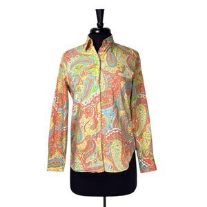 Ralph Lauren Women's Button Up Shirt Paisley Colorful Preppy Vintage Blouse S